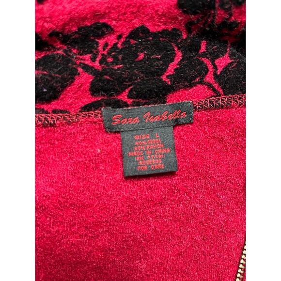 Sara Isabella Felted Wool Blend Shacket/Zip Up Sweater with Velour Embossing - Picture 9 of 9